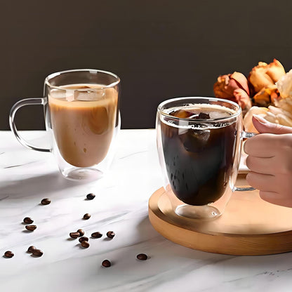 ダブルウォール耐熱グラス 二重構造 取手付き 250ml、350ml、450ml